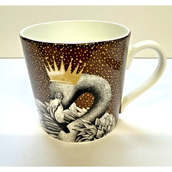 Stechcol Gracie Bone China Coffee Mug featuring a Flamingo wearing a Gold Crown - Picture 1 of 5
